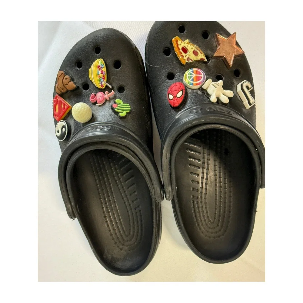 Crocs Classic Clogs Black Mens 6 Womens 8 W/ Jibbitz Slip On Casual